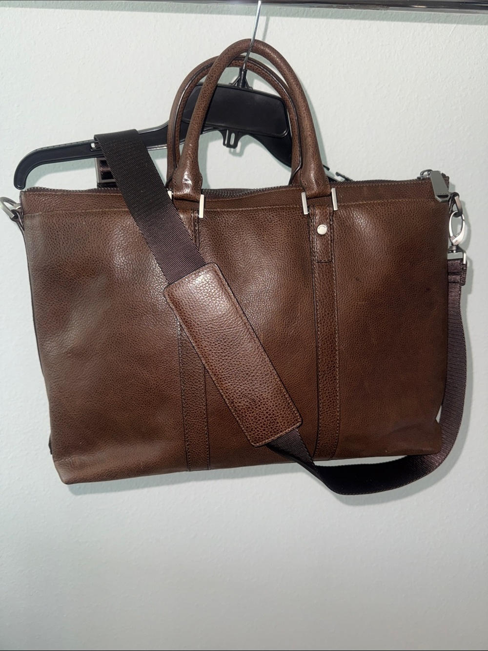 Brahmin Vintage Leather Brown Briefcase with Shoulder Strap